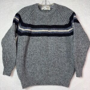 Donegal Knitwear Men 38 Grey Wool Striped Handloomed Crew Neck Sweater Ireland